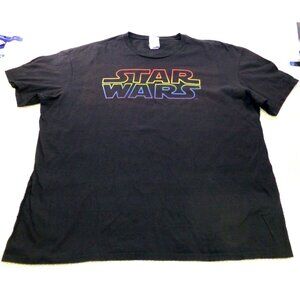 Star Wars Spell Out Outline Rainbow Logo‎ Black T-Shirt Delta Soft 2XL Honduras